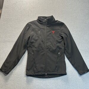 Tesla Motors Softshell Jacket Mens XS Black Red Logo Full Zip Performance